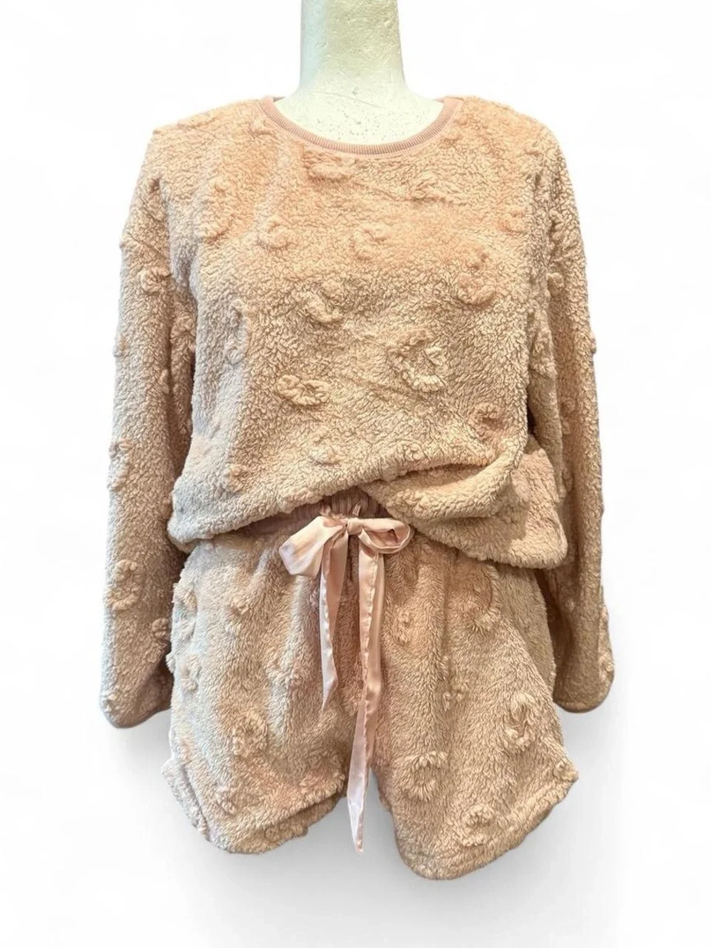 Cozy Plush Drawstring Shorts Pajama Set - Pink